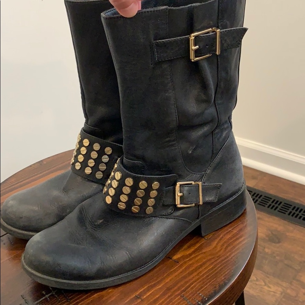 Jessica Simpson Black Leather studded combat boots